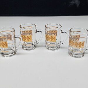 Vintage Tea Espresso Cups Glass Mugs Gold Diamond Pattern Handles Arab Emirates